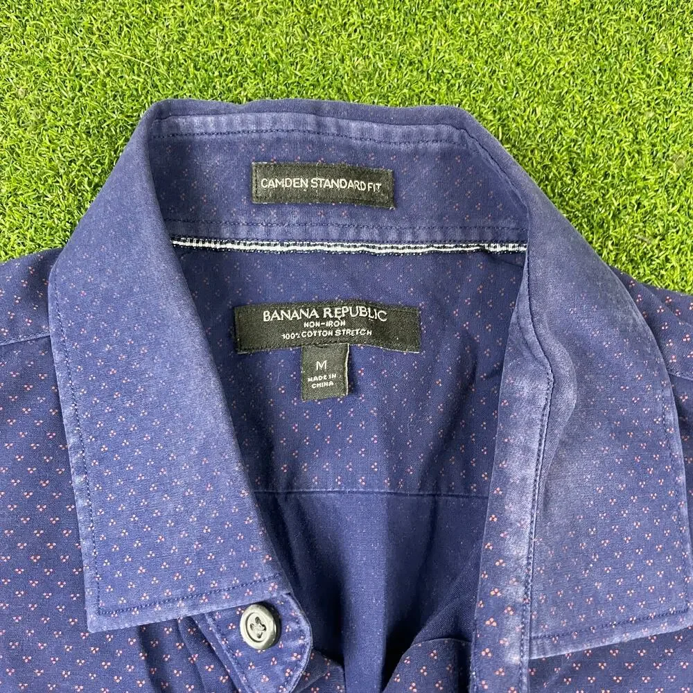 Banana Republic Mens Blue Camden Standard Fit Non Iron Stretch Button Up Shirt M